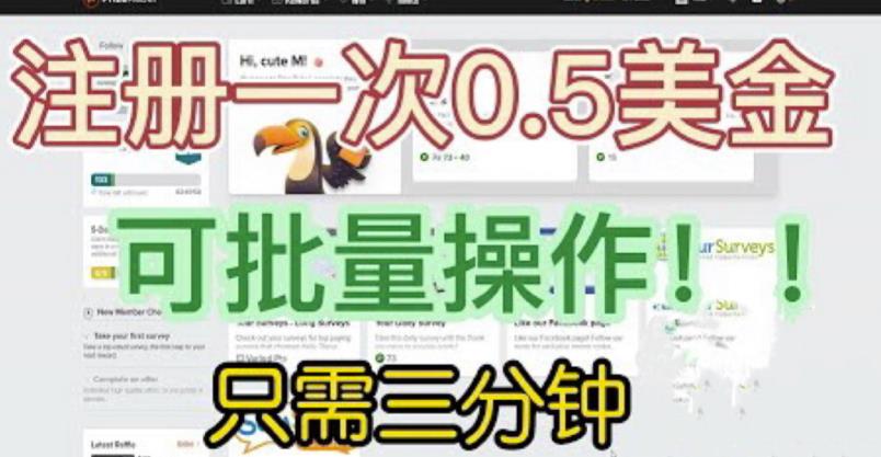 国外项目注册一次0.5美金，只需三分钟无脑操作，可批量同时放大操作，小白工作室福利【揭秘】-中创网_分享创业资讯_网络项目资源