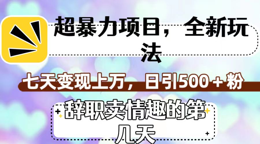 （7569期）超赚钱项目，全新玩法（离职卖乐趣的什么时间），七天转现过万，日引500 粉-中创网_分享创业资讯_网络项目资源