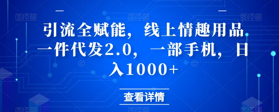 引流方法全创变，网上情趣用具一件代发2.0，一部手机，日赚1000-中创网_分享创业资讯_网络项目资源