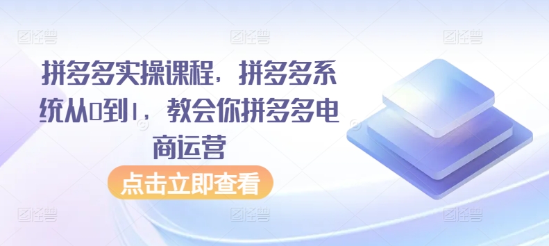 拼多多实操课程，拼多多系统从0到1，教会你拼多多电商运营-中创网_分享创业资讯_网络项目资源