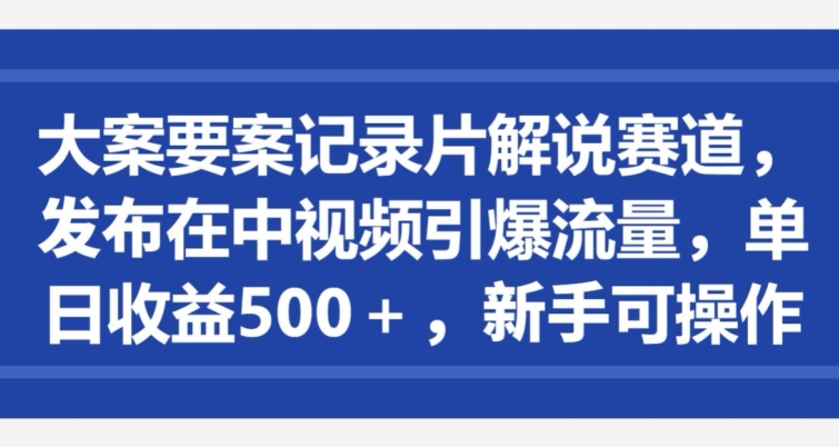 大案要案记录片解说赛道，发布在中视频引爆流量，单日收益500+，新手可操作-中创网_分享创业资讯_网络项目资源