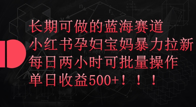 长期可做的蓝海赛道，小红书孕妇宝妈暴力拉新玩法，每日两小时可批量操作，单日收益500+【揭秘】-中创网_分享创业资讯_网络项目资源