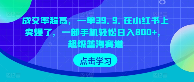 成交率超高，一单39.9.在小红书上卖爆了，一部手机轻松日入800+，超级蓝海赛道-暖阳网-中创网,福缘网,冒泡网资源整合-中创网_分享创业资讯_网络项目资源