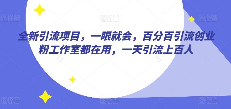 全新引流项目，一眼就会，百分百引流创业粉工作室都在用，一天引流上百人-中创网_分享创业资讯_网络项目资源