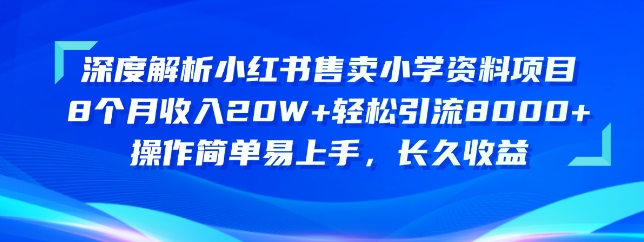 深度解读小红书的出售小学资料新项目，实际操作简单易上手，长期盈利-韬哥副业项目资源网