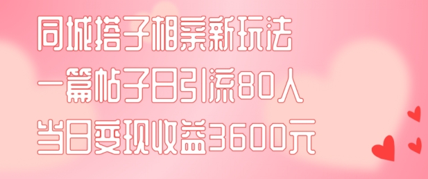 同城搭子相亲新玩法一篇帖子引流80人当日变现3600元(项目教程+实操教程)【揭秘】-中创网_分享创业资讯_网络项目资源