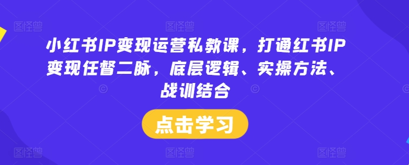 小红书IP变现运营私教课，打通红书IP变现任督二脉，底层逻辑、实操方法、战训结合-中创网_分享创业资讯_网络项目资源