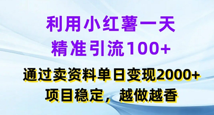 运用小红书的一天精准引流方法100 ，根据卖项目单日转现2k ，新项目平稳，越干越香【揭密】-中创网_分享创业资讯_网络项目资源