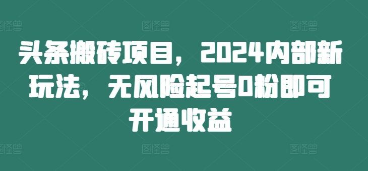 头条搬砖项目，2024内部新玩法，无风险起号0粉即可开通收益-中创网_分享创业资讯_网络项目资源