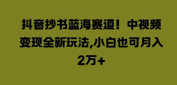 抖音抄书蓝海赛道，中视频变现全新玩法，小白也可月入2W+-中创网_分享创业资讯_网络项目资源