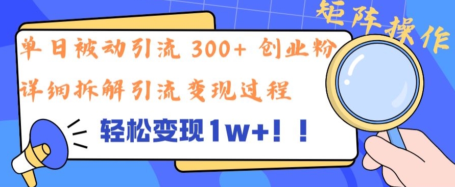 单日被动引流 300+ 创业粉，轻松变现1w+，矩阵操作详细拆解引流变现过程-中创网_分享创业资讯_网络项目资源