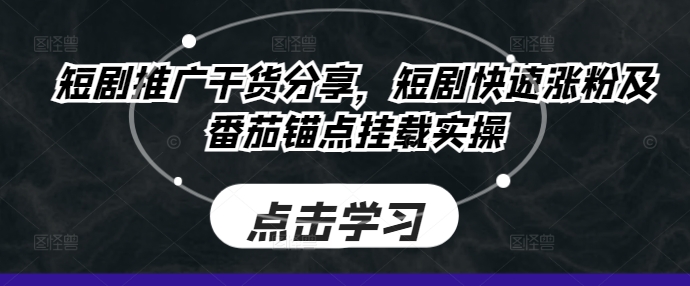 短剧推广干货分享，短剧快速涨粉及番茄锚点挂载实操-中创网_分享创业资讯_网络项目资源