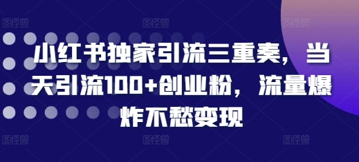 小红书独家引流三重奏，当天引流100+创业粉，流量爆炸不愁变现【揭秘】-中创网_分享创业资讯_网络项目资源