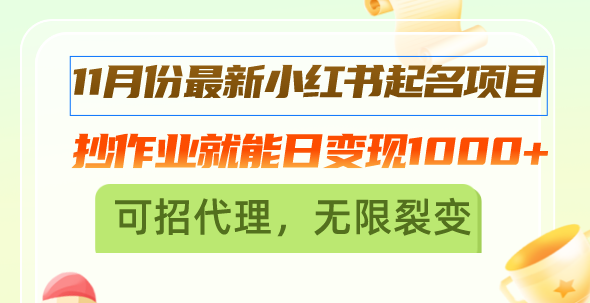 （13256期）11月份最新小红书起名项目，抄作业就能日变现1000+，可招代理，无限裂变-中创网_分享创业资讯_网络项目资源