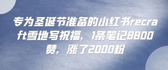 专为圣诞节准备的小红书recraft雪地写祝福，1条笔记8800赞，涨了2000粉