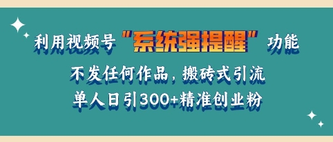 利用微信视频号系统提醒功能，引流精准创业粉，无需发布任何作品，单人单日引流300+创业粉