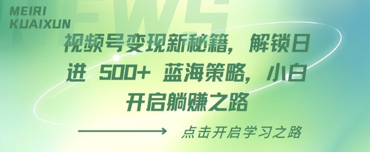 视频号变现新秘籍，解锁日进 5张 蓝海策略，小白开启躺Z之路-中创网_分享创业资讯_网络项目资源