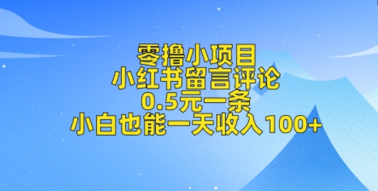 零撸小项目，小红书留言评论，0.5元一条，小白也能一天收入100+-中创网_分享创业资讯_网络项目资源