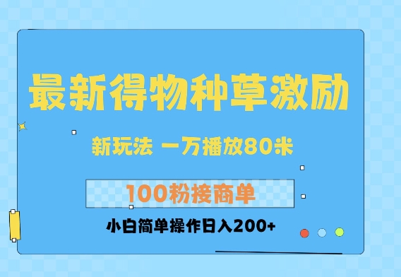 最新得物创作者收益玩法，一万播放100+，后续接广告变现，小白简单操作日入200+-中创网_分享创业资讯_网络项目资源