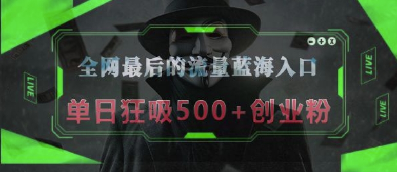 全网最后的流量蓝海入口，半小时引流50+创业粉，单日狂吸500+创业粉-中创网_分享创业资讯_网络项目资源