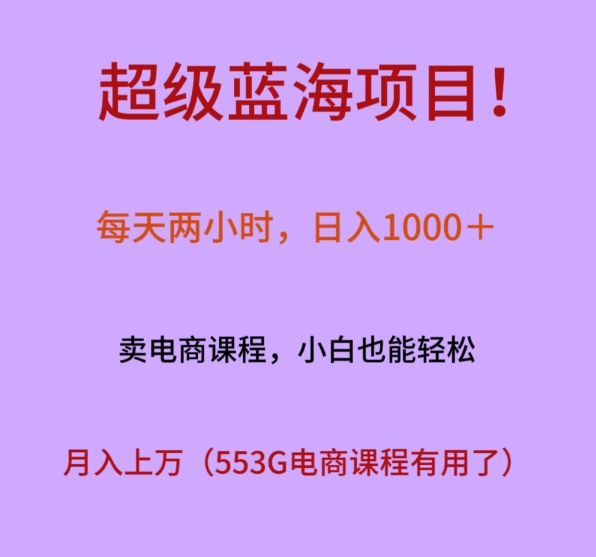 超级蓝海项目！每天两小时，日入‌1000＋，卖电商课程，小白也能轻‌松，月入上万-中创网_分享创业资讯_网络项目资源