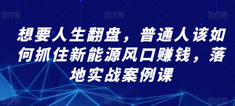 想要人生翻盘，普通人该如何抓住新能源风口赚钱，落地实战案例课-中创网_分享创业资讯_网络项目资源