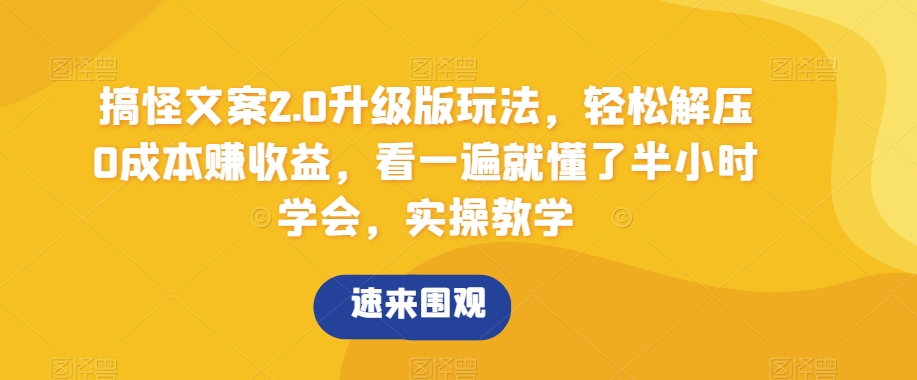 搞怪文案2.0升级版玩法，轻松解压0成本赚收益，看一遍就懂了半小时学会，实操教学【揭秘】-中创网_分享创业资讯_网络项目资源