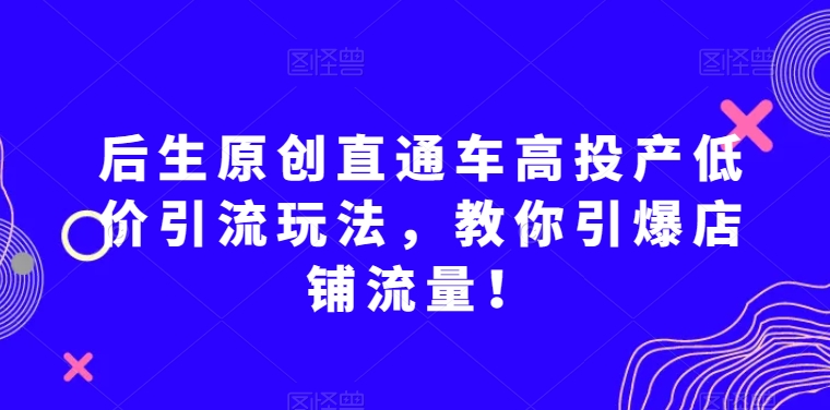 后生原创直通车高投产低价引流玩法，教你引爆店铺流量！-暖阳网-优质付费教程和创业项目大全-星仔副业