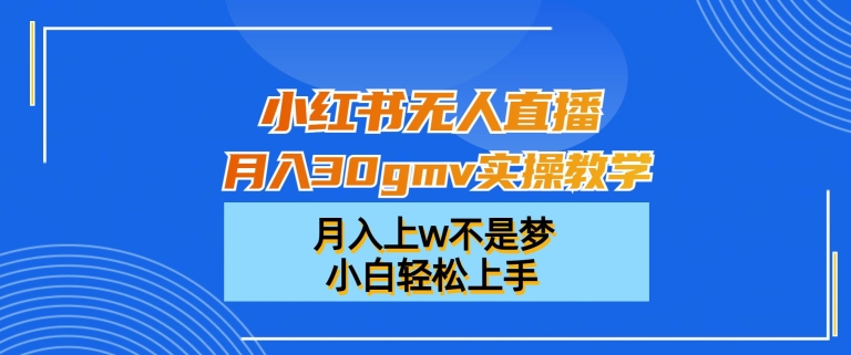 小红书无人直播月入30gmv实操教学，月入上w不是梦，小白轻松上手【揭秘】-中创网_分享创业资讯_网络项目资源