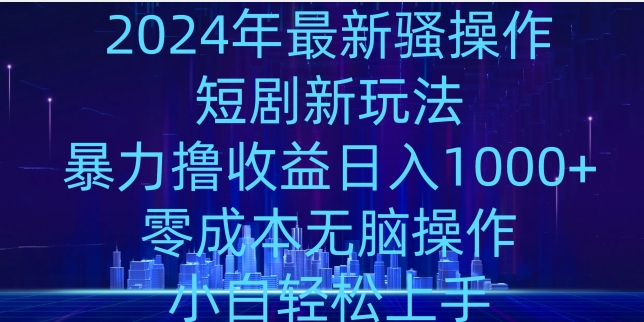 2024年骚操作短剧新玩法，暴力撸收益日入1000+，零成本无脑操作，小白轻松上手-中创网_分享创业资讯_网络项目资源