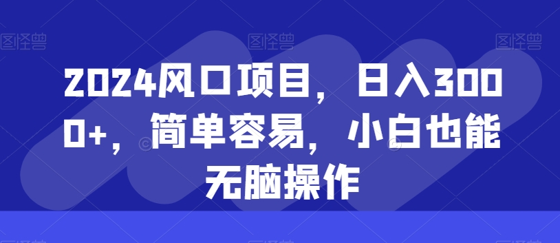 2024风口项目，日入3000+，简单容易，小白也能无脑操作-中创网_分享创业资讯_网络项目资源