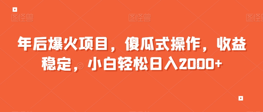 年后爆火项目，傻瓜式操作，收益稳定，小白轻松日入2000+-中创网_分享创业资讯_网络项目资源