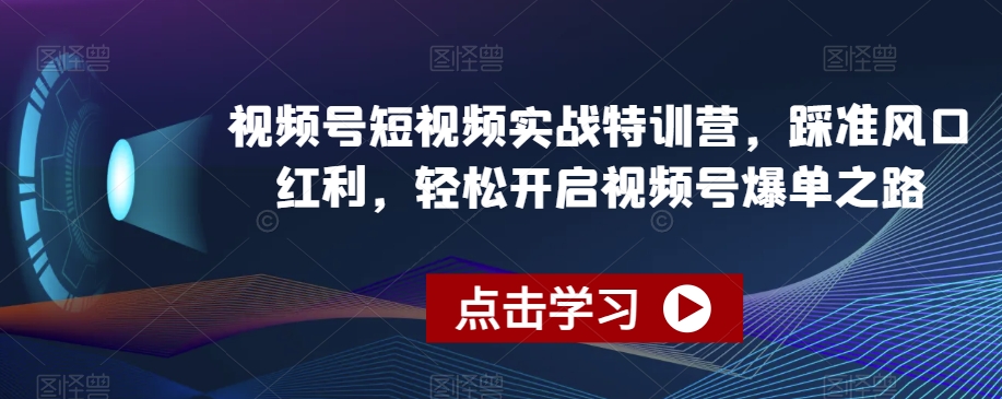 视频号短视频实战特训营，踩准风口红利，轻松开启视频号爆单之路-中创网_分享创业资讯_网络项目资源