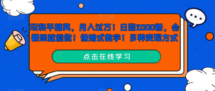 玩和平精英，月入过万！日涨2000粉，会截图就能做！保姆式教学！多种变现方式-中创网_分享创业资讯_网络项目资源