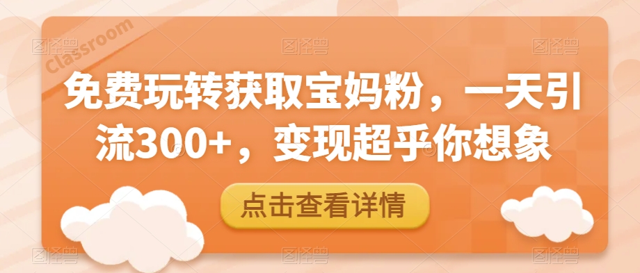 免费玩儿转获得宝妈粉，一天引流方法300 ，转现远超你的想象-韬哥副业项目资源网