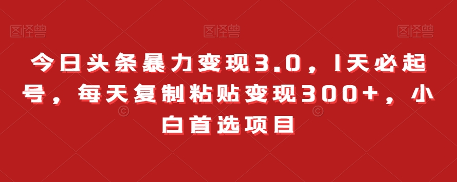 今日头条暴力变现3.0，1天必起号，每天复制粘贴变现300+，小白首选项目-暖阳网-优质付费教程和创业项目大全-星仔副业