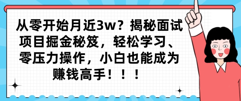 从零开始月近3w？揭秘面试项目掘金秘笈，轻松学习、零压力操作，小白也能成为赚钱高手-中创网_分享创业资讯_网络项目资源