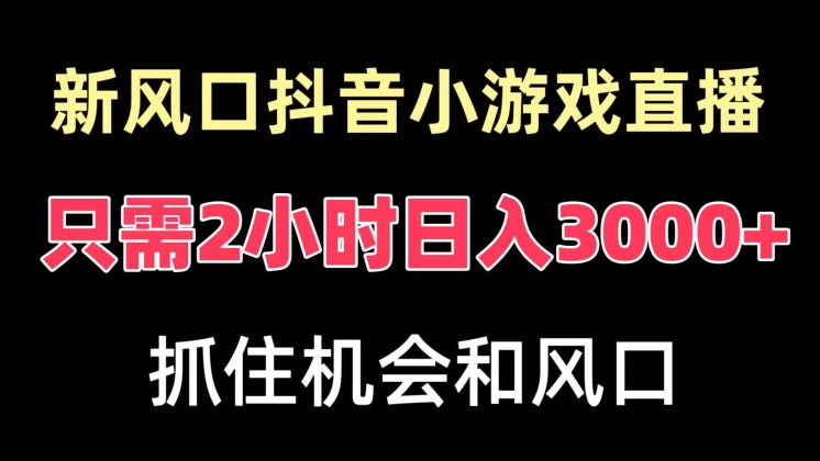 新风口抖音小游戏直播，每天只需2小时，日入3000+，小白直接上手-中创网_分享创业资讯_网络项目资源