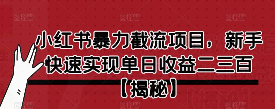 小红书暴力截流项目，新手快速实现单日收益二三百【仅揭秘】-中创网_分享创业资讯_网络项目资源