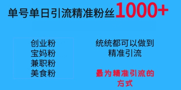 单号单日引流精准粉丝1000+，最为精准引流的方式-中创网_分享创业资讯_网络项目资源