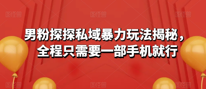 男粉探探私域暴力玩法揭秘，全程只需要一部手机就行-暖阳网-优质付费教程和创业项目大全-中创网_分享创业资讯_网络项目资源