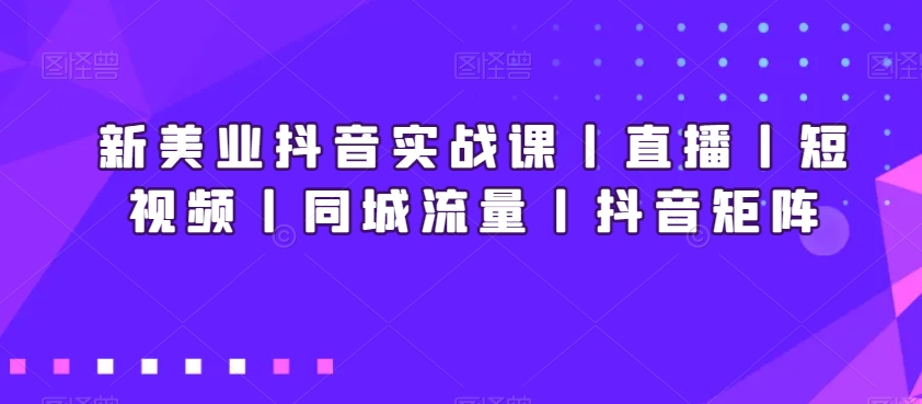 新美业抖音实战课丨直播丨短视频丨同城流量丨抖音矩阵-中创网_分享创业资讯_网络项目资源