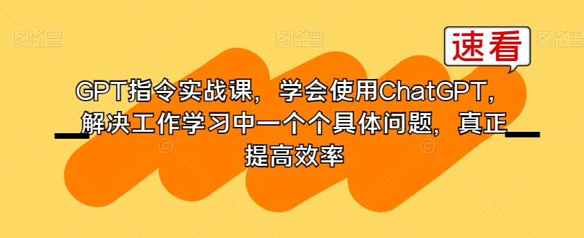 GPT指令实战课，学会使用ChatGPT，解决工作学习中一个个具体问题，真正提高效率-中创网_分享创业资讯_网络项目资源