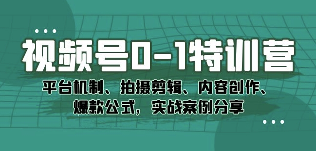 视频号0-1特训营：平台机制、拍摄剪辑、内容创作、爆款公式，实战案例分享-中创网_分享创业资讯_网络项目资源