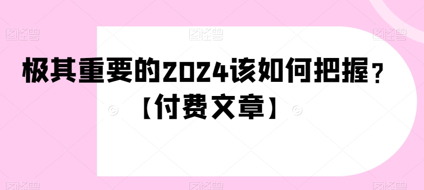 极其重要的2024该如何把握？【付费文章】-中创网_分享创业资讯_网络项目资源