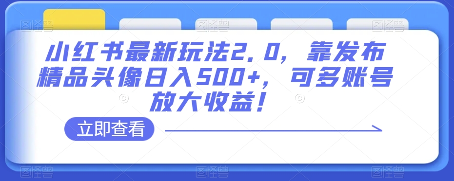 小红书的全新游戏玩法2.0，靠公布精典头像图片日赚500 ，可多账号变大盈利！【揭密】-中创网_分享创业资讯_网络项目资源