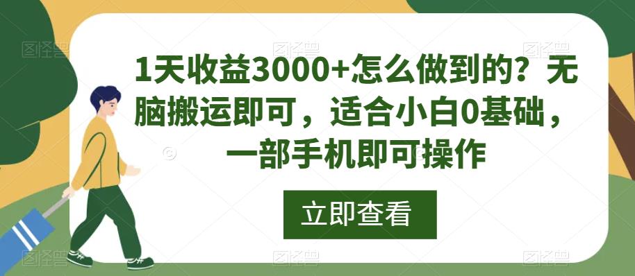 1天收益3000+怎么做到的？无脑搬运即可，适合小白0基础，一部手机即可操作-中创网_分享创业资讯_网络项目资源