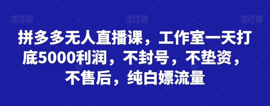 拼多多平台无人直播课，个人工作室一天内搭5000盈利，防封号，不垫付资金，不售后服务，纯白色嫖总流量-暖阳网-优质付费教程和创业项目大全-中创网_分享创业资讯_网络项目资源