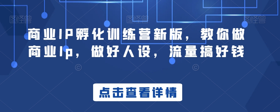 商业IP孵化训练营新版，教你做商业Ip，做好人设，流量搞好钱-中创网_分享创业资讯_网络项目资源