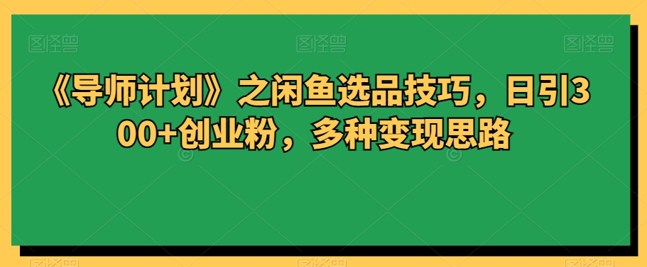 《导师计划》之闲鱼平台选款方法，日引300 自主创业粉，多种多样转现构思-中创网_分享创业资讯_网络项目资源